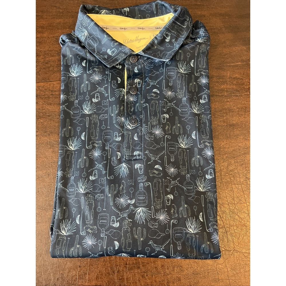 Walter Hagen Polo Shirt Mens L Blue Desert Performance Majors 11 Golf